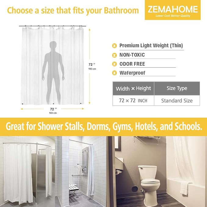 Frosted Plastic Shower Curtain Liner, 72x72 Inch Thin Lightweight Plastic - Image 2