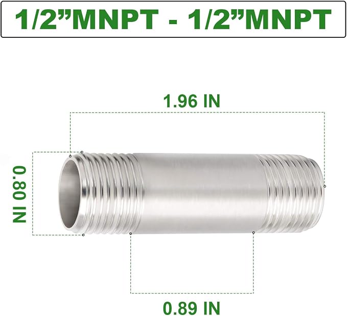 TAISHER 4PCS Stainless Steel Pipe Fittings, 1/2" NPT x 1/2" NPT Male Threaded - Image 2
