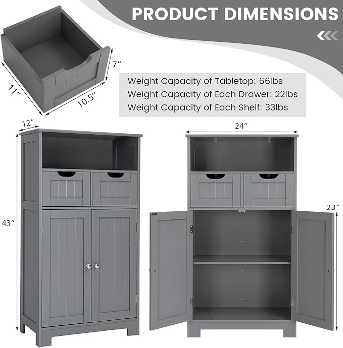 COSTWAY Bathroom Storage Cabinet, Freestanding Storage Organizer - Image 3
