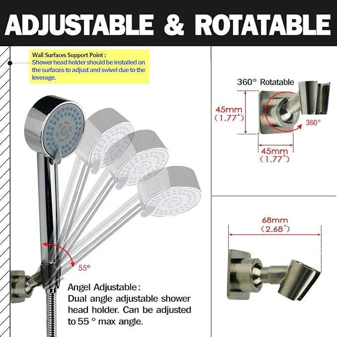 Shower Head Holder All Metal Handheld Shower Wand Bracket Adhesive Shower Wall - Image 4