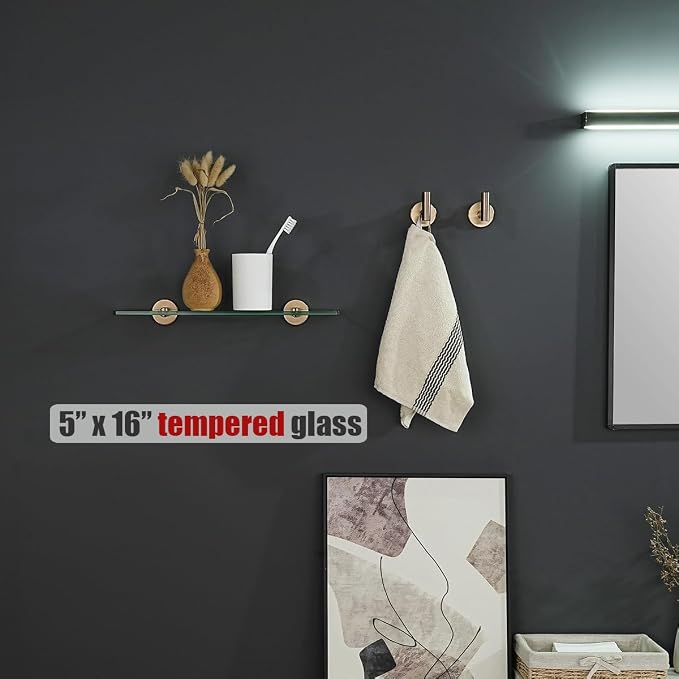 JQK Bathroom Glass Shelf, Tempered Glass Shower Storage 16 by 5 inches - Image 4