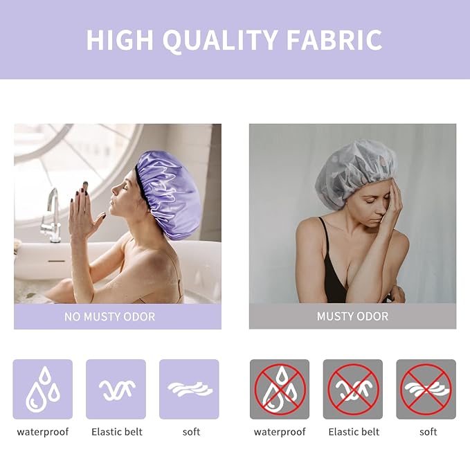 Aquior Shower Cap, Shower Caps for Women Long Hair, Silky Satin Hair Bonnet - Image 6