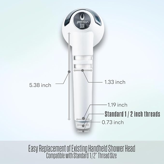 POSEION BT100 SW Filtered Shower Head – Handheld, High Pressure, Magnetized - Image 7