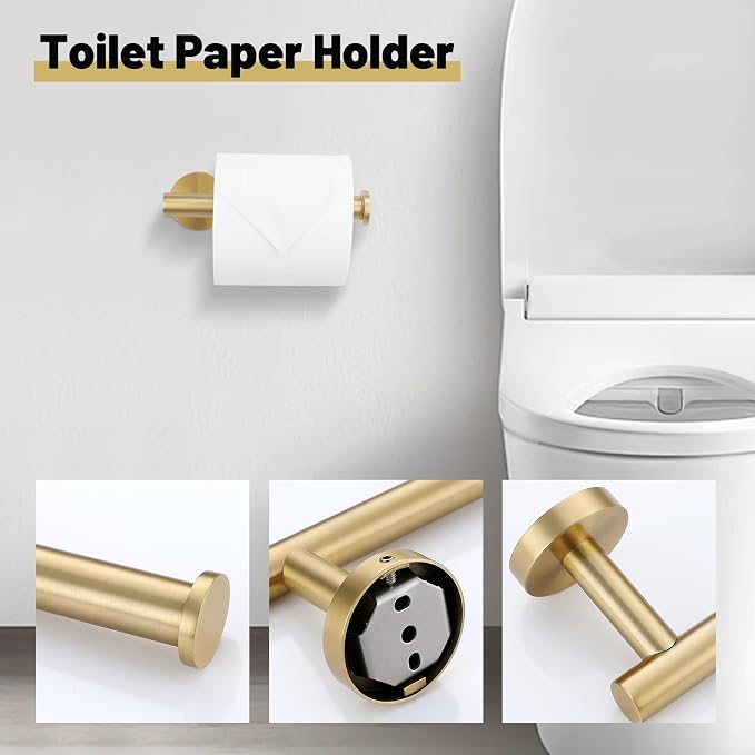 Bathroom Towel Holder Set, 6 Pieces Brushed Gold Towel Bar Bathroom Hardware - Image 5