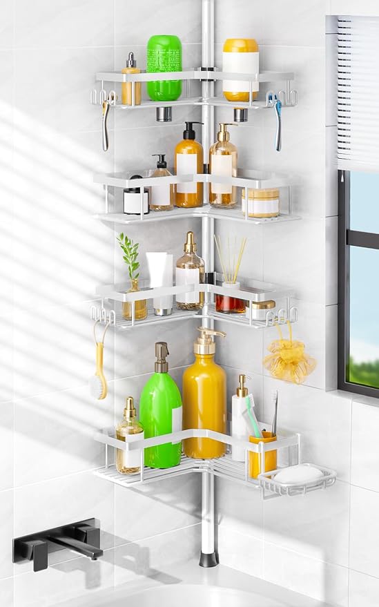 HAMITOR Corner Shower Caddy White: 4-Tier Rustproof Bathroom Bathtub Organizer by HAMITOR
