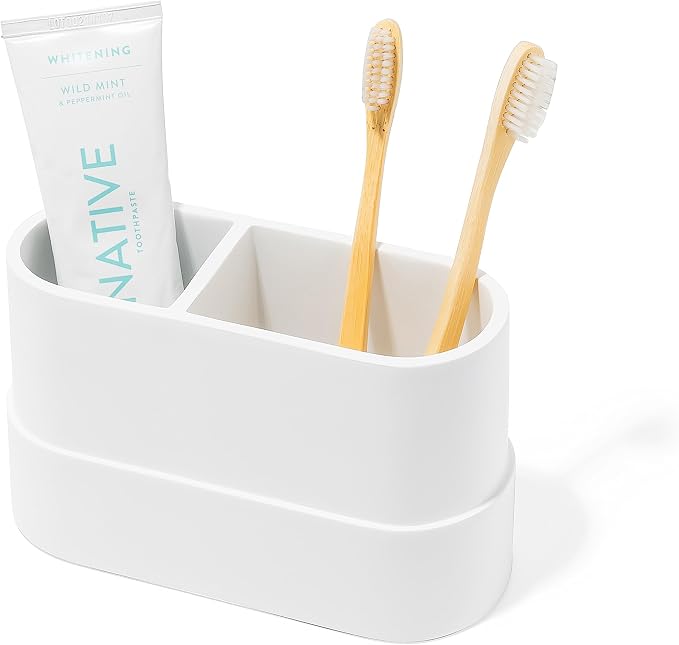 Matte White Large Toothbrush and Toothpaste Holder and Cup by YEWDesign