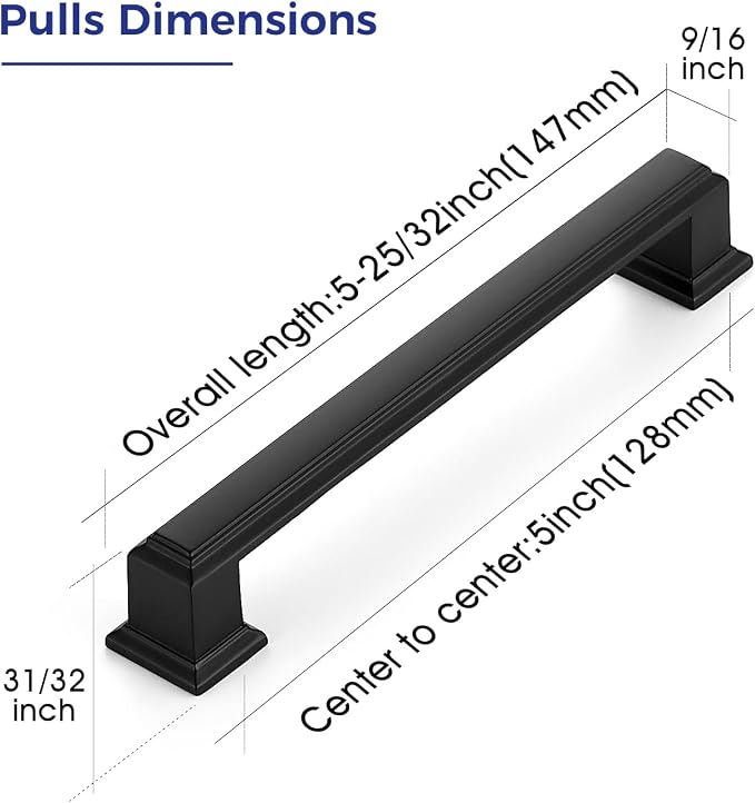 Ravinte Hardware 1 Pack Matte Black Cabinet Pulls, 5 Inch Hole Center Zinc - Image 2