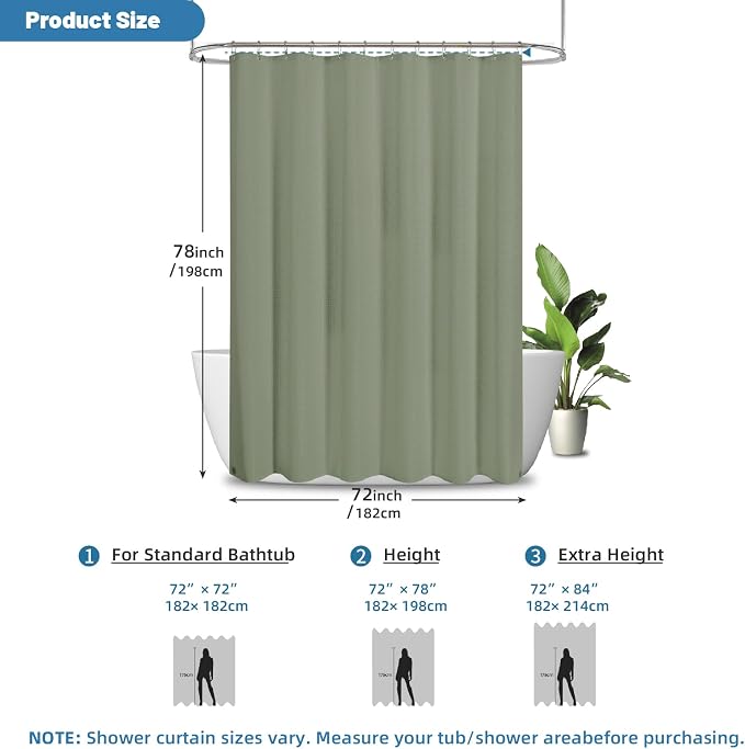 2-in-1 Waterproof Fabric Shower Curtain - Image 3