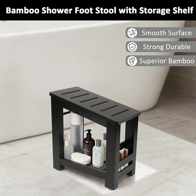 Shower Foot Rest, Small Bamboo Foot Stool - Image 5