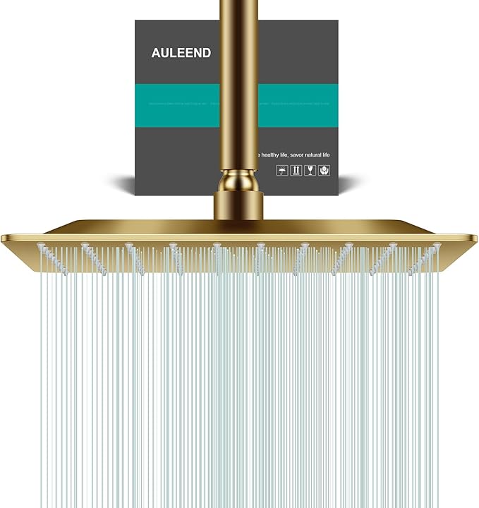 Square Rain Shower Head, High Flow Stainless Steel, Work by AULEEND
