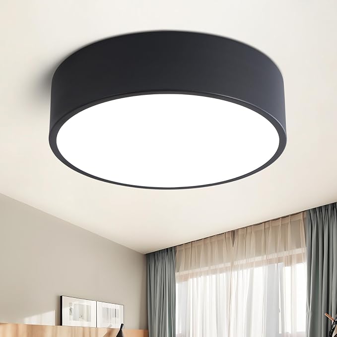 Dimmable Modern Flush Mount Ceiling Light Fixture, Matte Black Round LED Lights by TYNCEAOL