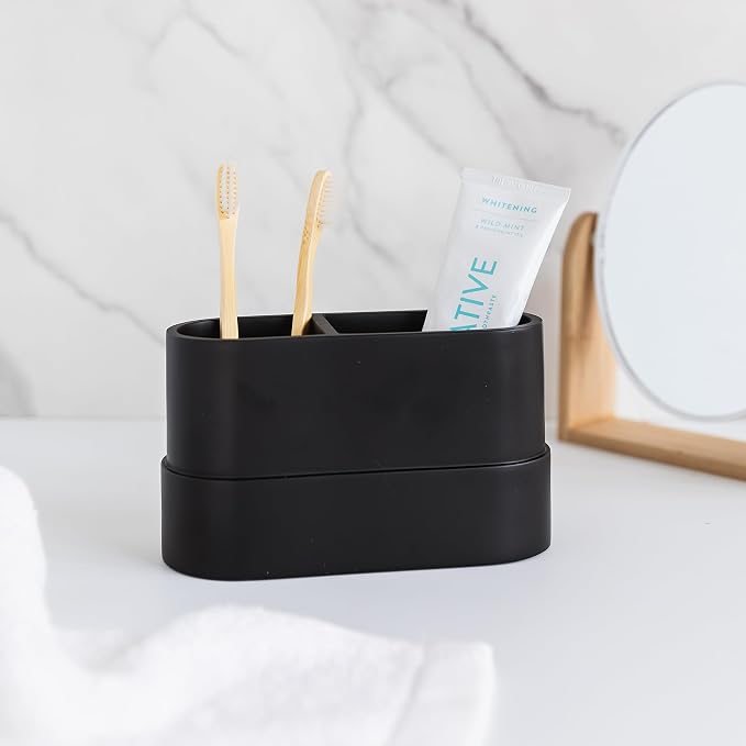 Matte Black Large Toothbrush and Toothpaste Holder and Cup - Image 7
