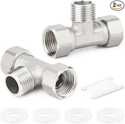 TAISHER 2PCS 304 Stainless Steel 3 Way Left&Right 2 Ends Flexible Movable Tee by TAISHER