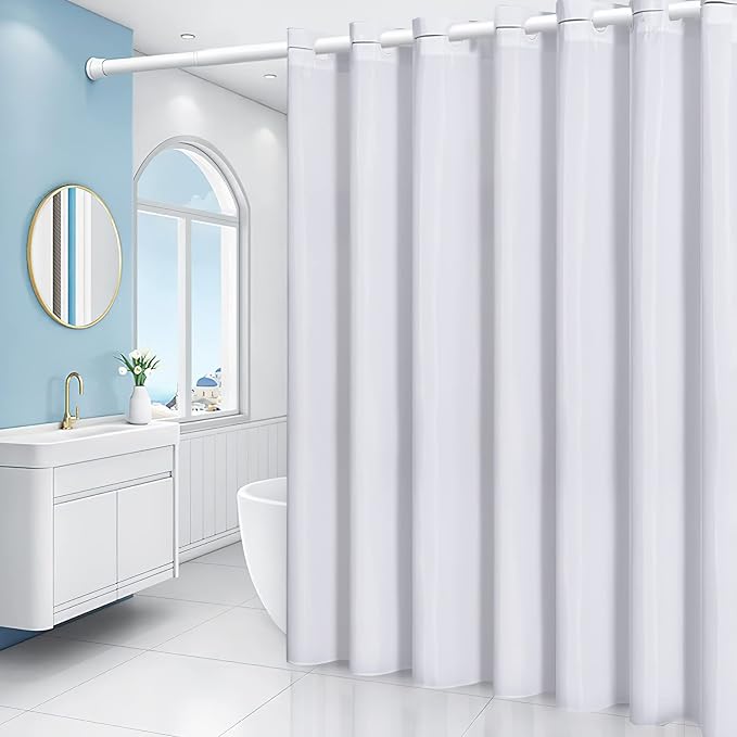 Furlinic Extra Wide No Hook White Shower Curtain 108x72 Inch, Polyester Fabric - Image 7
