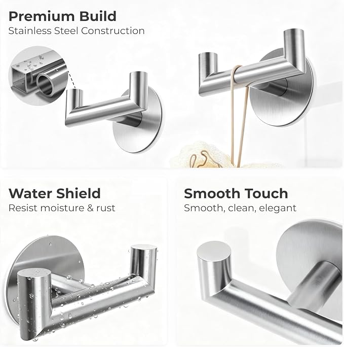 2 Pack Brushed Nickel Bathroom Hooks - Image 5