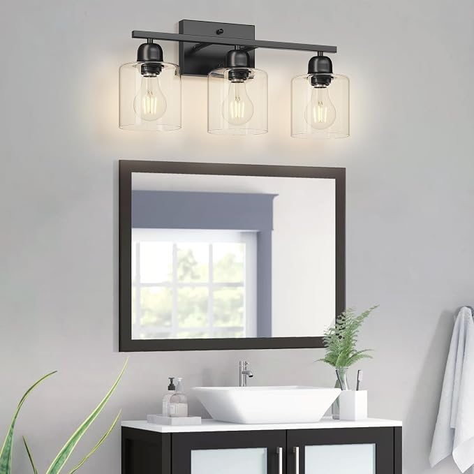 Modern 3 Light Bathroom Light Fixtures, 19 inch Black Vanity Lights - Image 7
