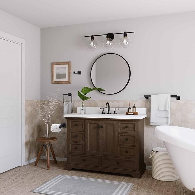 5-Piece Bathroom Hardware Set Matte Black, Lava Odoro Towel Bar Set Stainless - Image 7