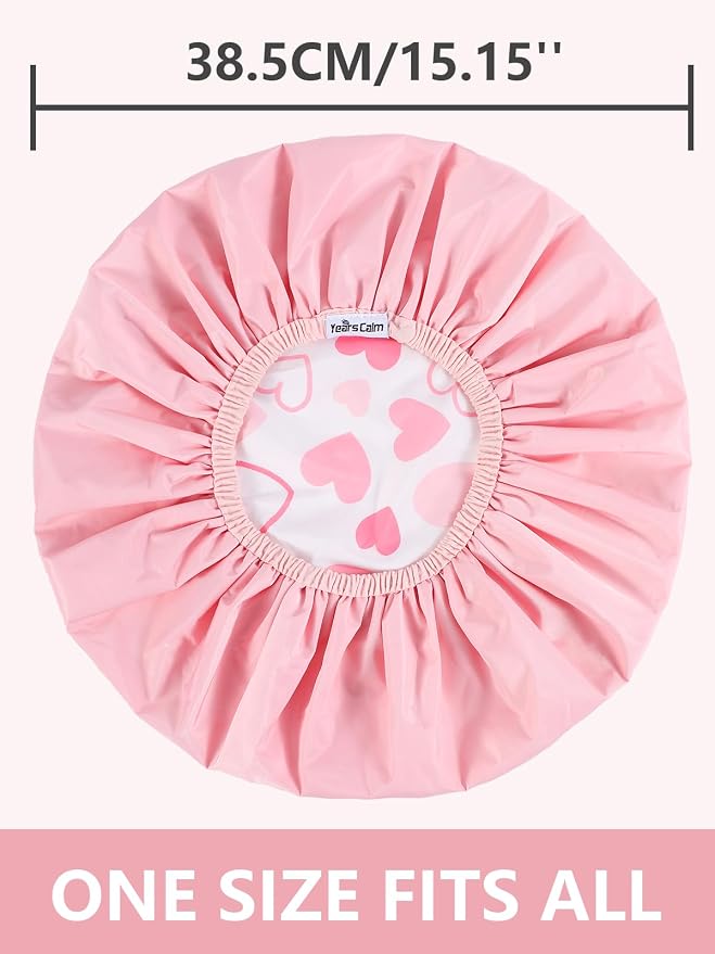 Years Calm Shower Caps For Women Reusable Waterproof，Pattern And Solid Color - Image 3