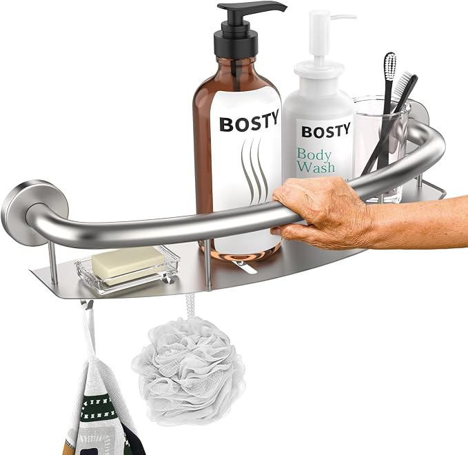 Satin Brushed Nickel Shower Grab Bar w/Storage Shelf 18 Inch, Zepolu Stainless by Zepolu