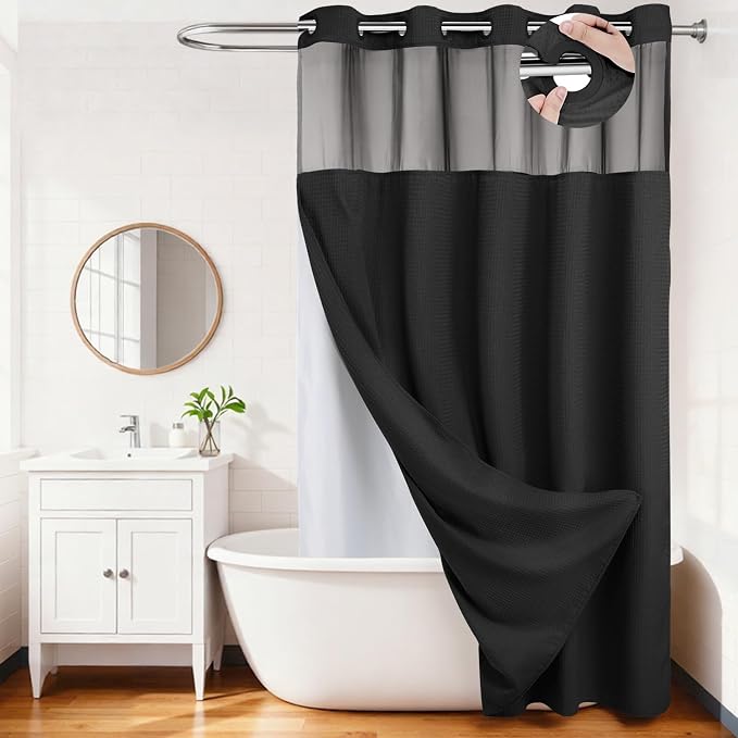River Dream Heavyweight No Hooks Required Dotted Waffle Weave Shower Curtain - Image 9