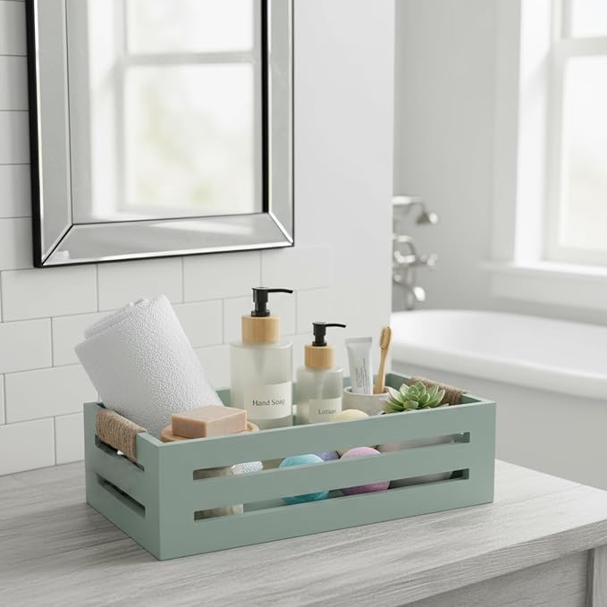 Toilet Paper Storage Box with Handles, Wooden Wicker Toilet Tank Basket - Image 3