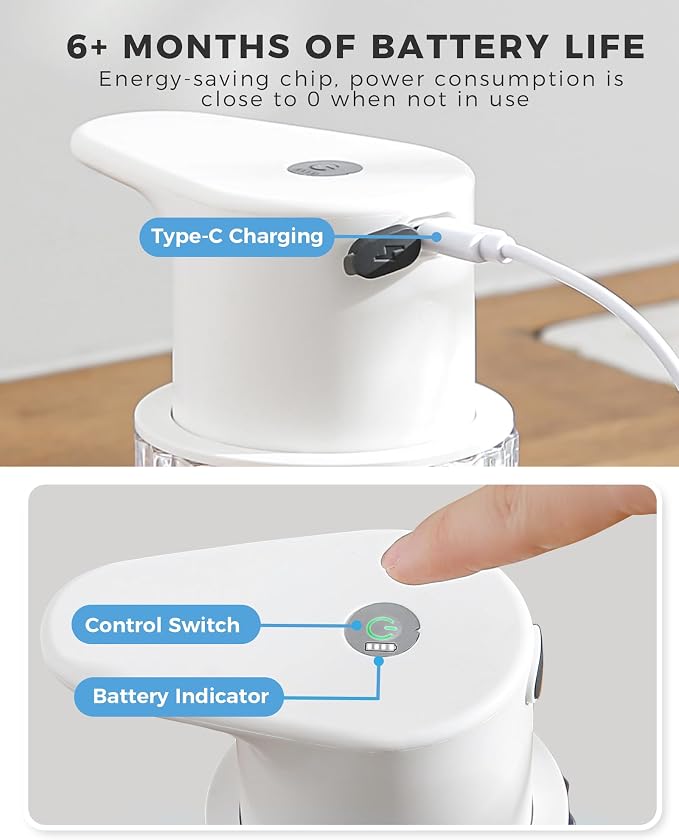 Automatic Foaming Soap Dispenser Touchless, 10oz/300ml Rechargeable, 3 - Image 5