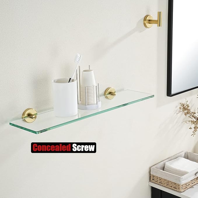 JQK Bathroom Glass Shelf Gold, Tempered Glass Shower Storage 24 by 5 inches - Image 5