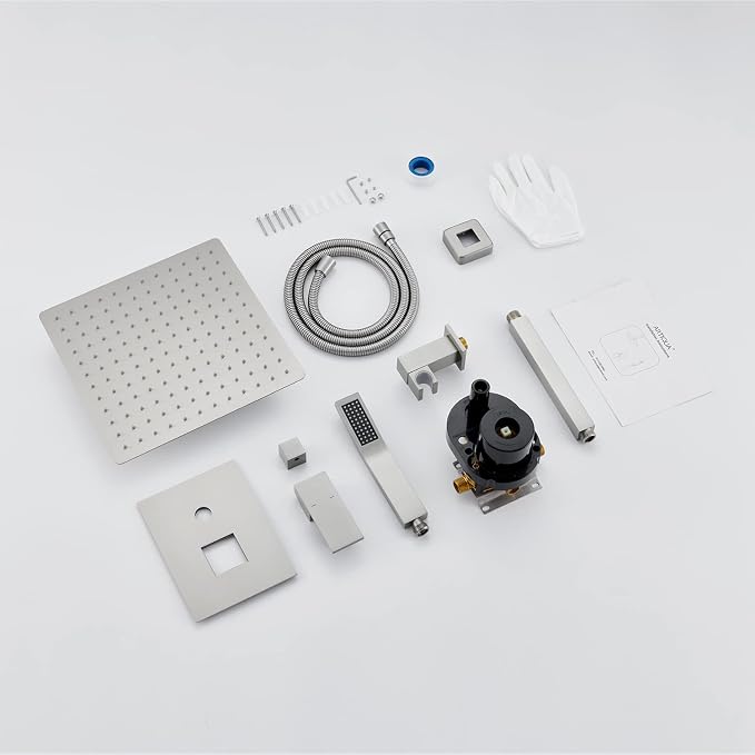 Shower System 12 Inches Rain Shower Combo Set Brushed Nickel Ceiling Mount - Image 7
