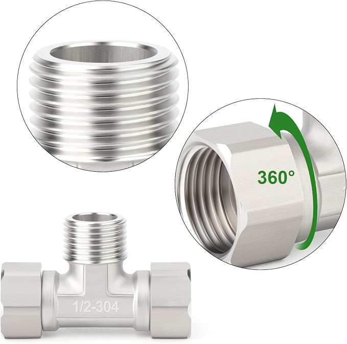 TAISHER 2PCS 304 Stainless Steel 3 Way Left&Right 2 Ends Flexible Movable Tee - Image 4