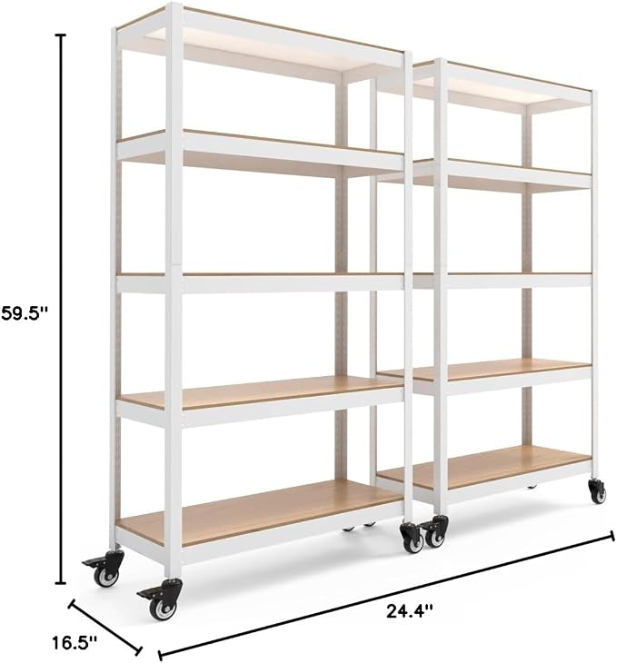 HOMEDANT House 5-Tier Metal Rolling Cart Shelf Rack Casters Heavy Duty - Image 2