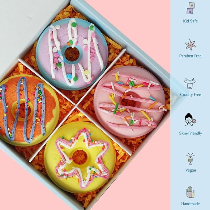 KAV Donut Bath Bombs Gift Set – 4 Piece Handmade Organic Bath Bomb Kit - Image 2