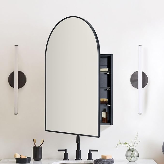 TEHOME 20 x 30'' Black Arched Bathroom Medicine Cabinet by TEHOME
