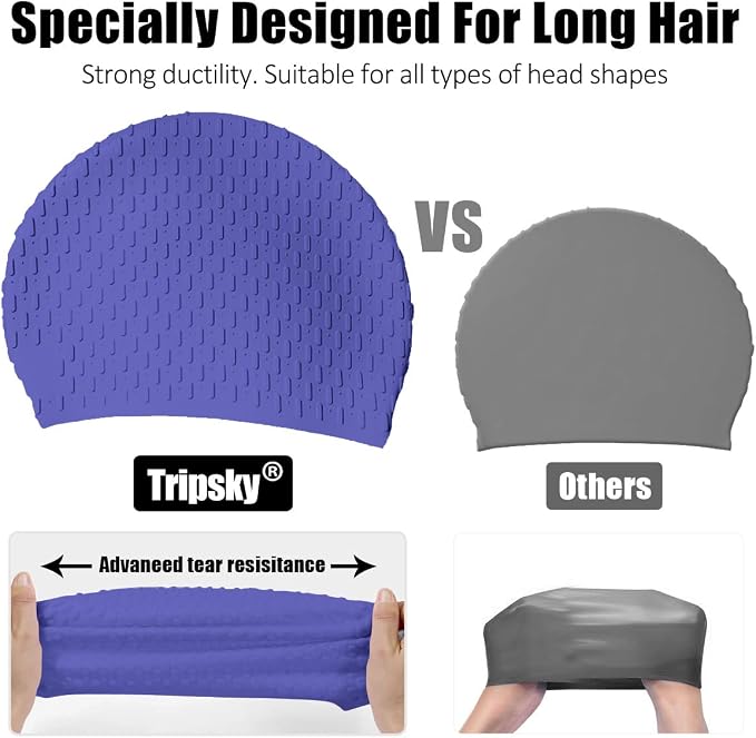 Tripsky Silicone Swim Cap, Comfortable Bathing Cap Ideal - Image 4