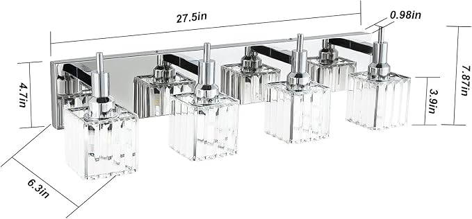 Modern Crystal Bathroom Vanity Light 4-Light Wall Light Fixtures Over Mirror - Image 3