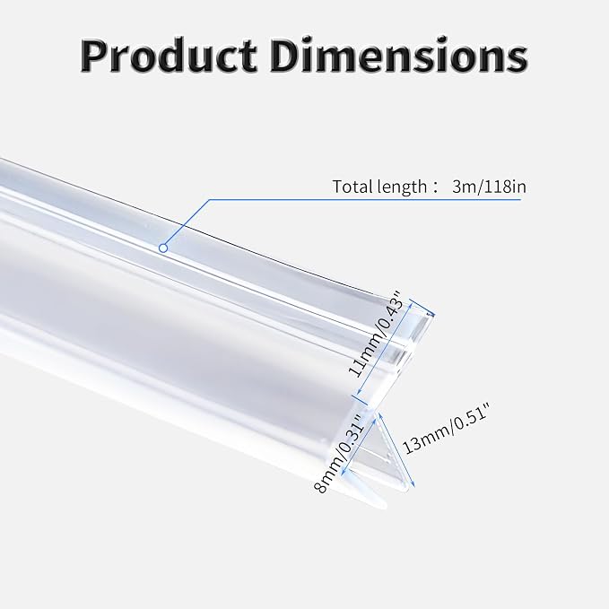 Shower Door Side Seal Strip, 118 Inch F-Type Frameless Shower Door Seal - Image 2