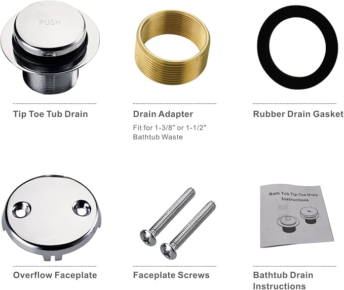 Chrome Tip Toe Bathtub Tub Drain Conversion Kit Assembly, Wellup Tub Drain Trim - Image 5