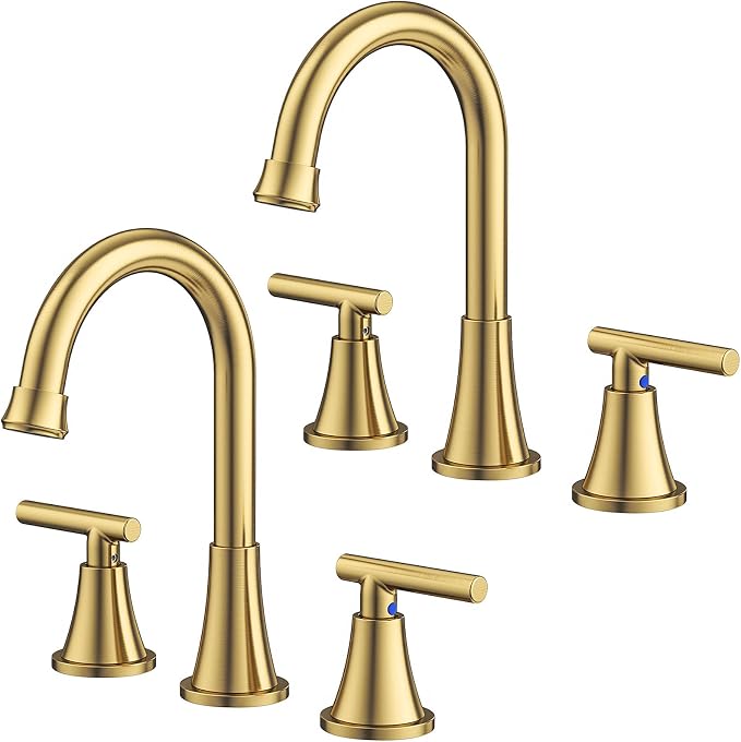 Bathroom Faucets for Sink 3 Hole, Hurran Brushed Gold Bathroom Sink Faucet by Hurran