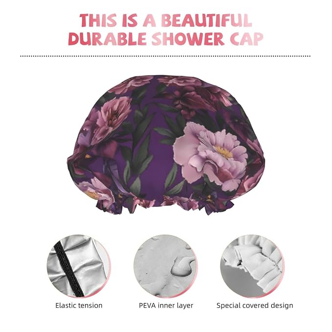 Elegant Purple Pink Flowers Shower Cap - Image 5