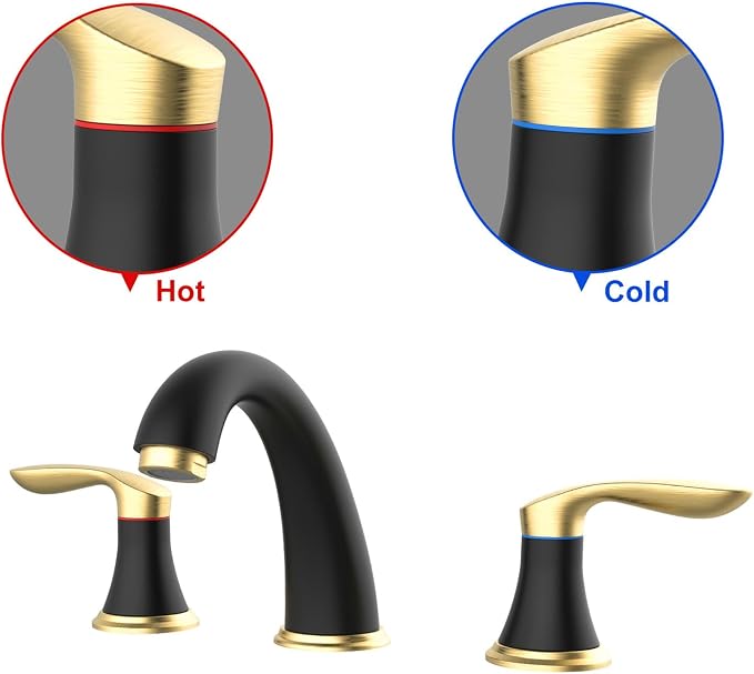 Bathroom Sink Faucet, Faucet for Bathroom Sink, Widespread Black and Gold - Image 5