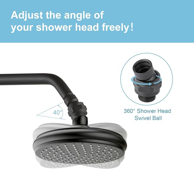 OFFO Shower Head Swivel Ball Adapter, All Metal Adjustable Shower Arm Extension - Image 2