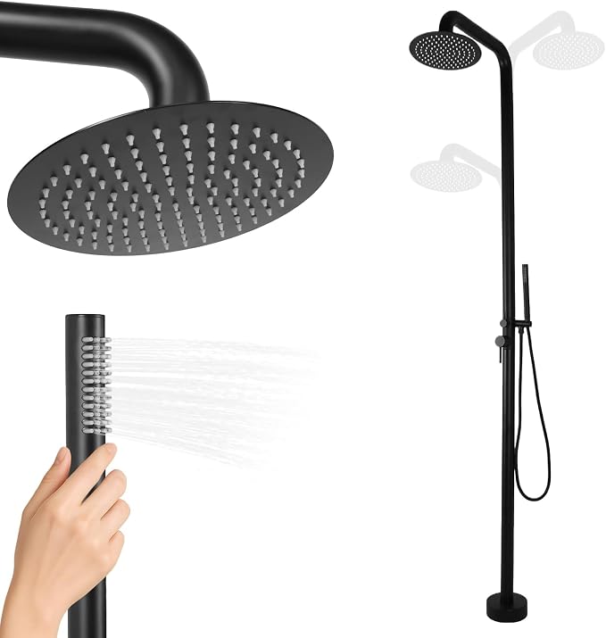 2-Function Poolside Portable Power Shower Floor Mounted Freestanding Black by FASDRESS