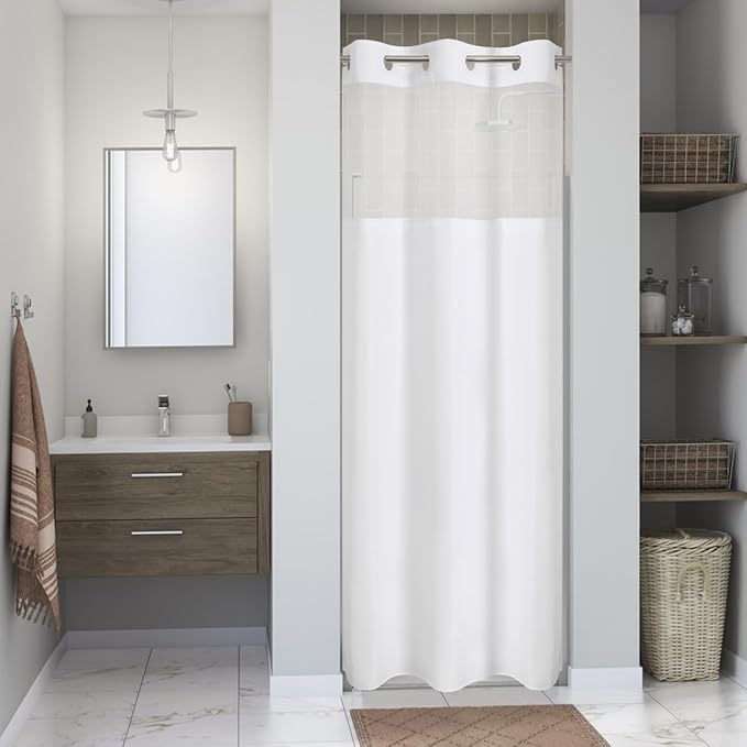 Stall No Hooks Needed White Shower Curtain by EACHOPE