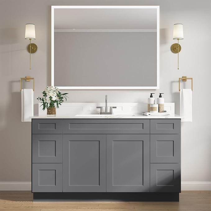 ROOMTEC 60'' Shaker Gray Bathroom Vanity Cabinet - Image 2