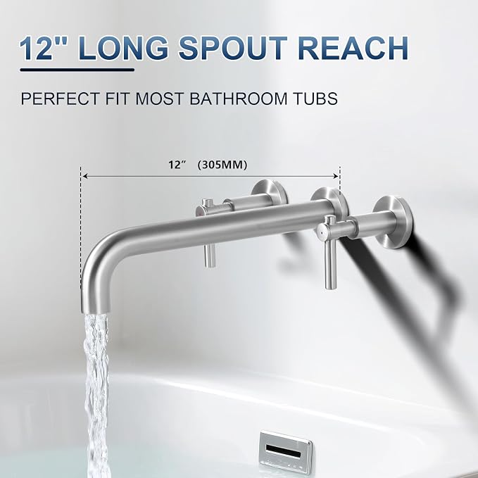 ALEASHA Wall Mount Tub Filler Tub Faucet High Flow Bathtub Faucets Two Handles - Image 5