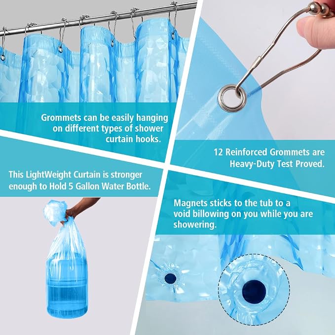 Ga-Geetopia Extra Long EVA 3D Blue Pearl Water Cube Plastic Shower Curtain Liner - Image 3