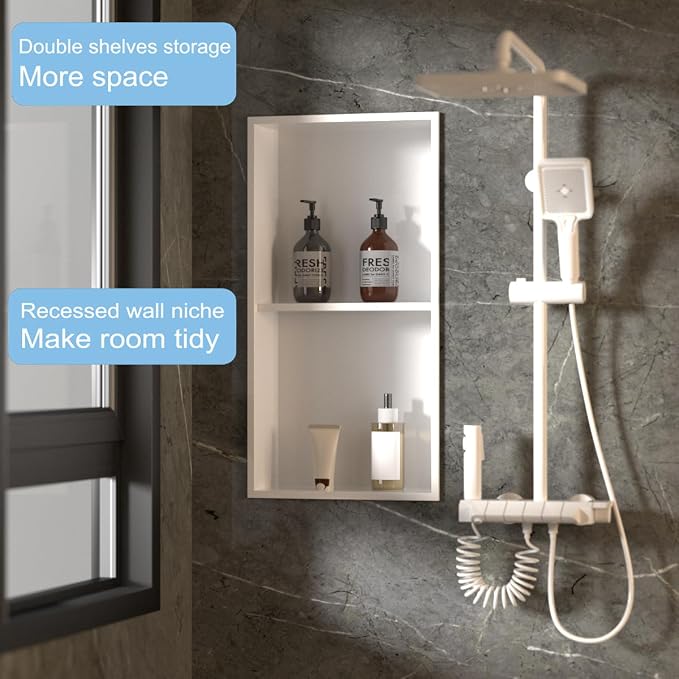 Recessed Wall Niche for Shower Room Storage, Double-Layer Shelves, Wall Insert - Image 4