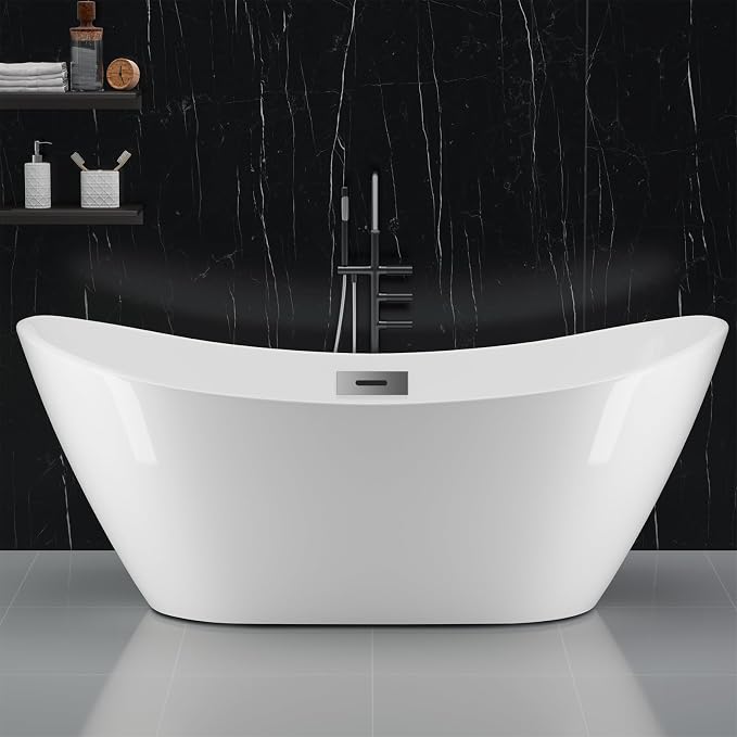59'' Acrylic Freestanding Bathtub, Deep Soaking Tub by GarveeHome