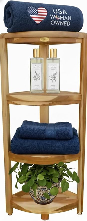 EcoDecors Corner Snazzy Corner Four Tier Natural Color Shelf Waterproof Teak by EcoDecors