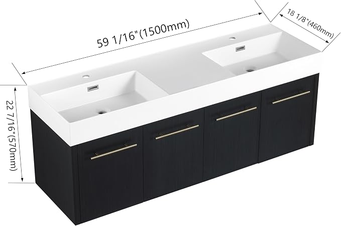60” Wall Mounted Bathroom Vanity, Bathroom Cabinet - Image 2