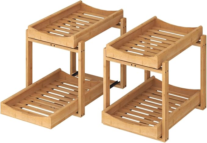 Bamboo Under Sink Organizer and Storage, 2 Pack Pull Out Cabinet Organization - Image 9